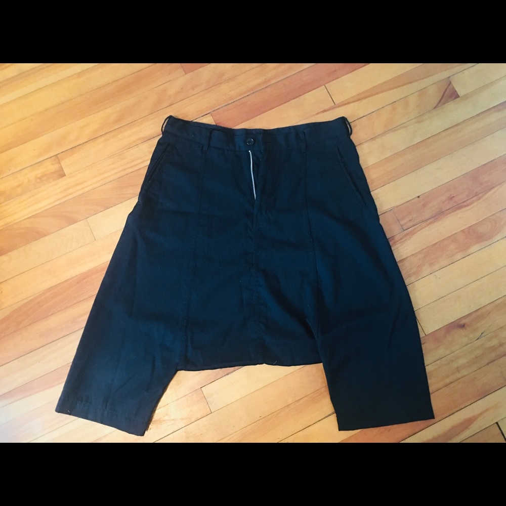 Comme de Garçon wool drop crotch pants.
